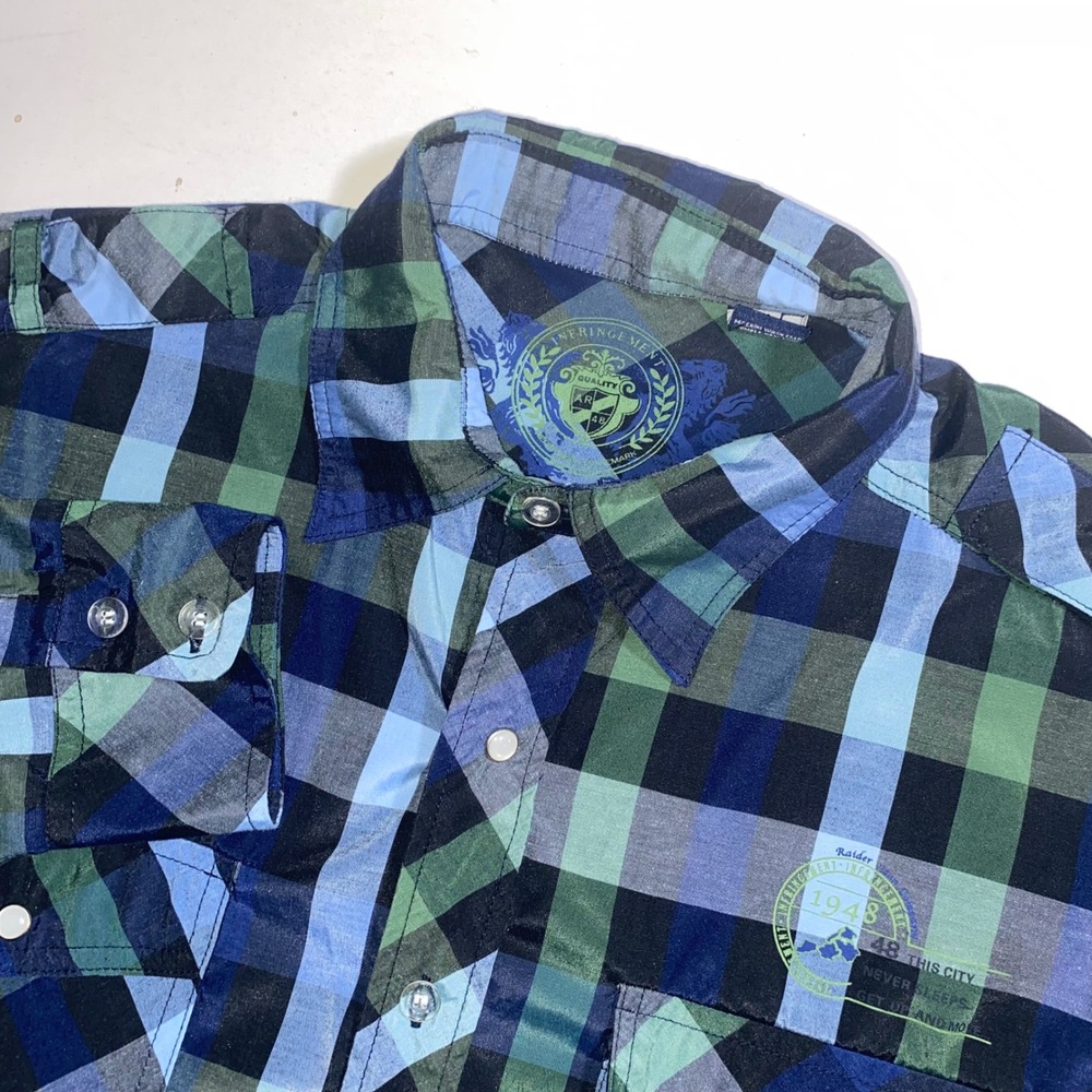 Raider Jean Co. Plaid Button Down Shirt Mens‎ XL Long Sleeve Blue Green